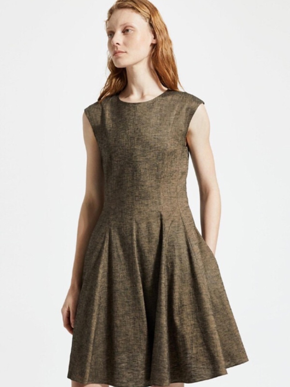 NWT THEORY Brown Flecked Linen Dress